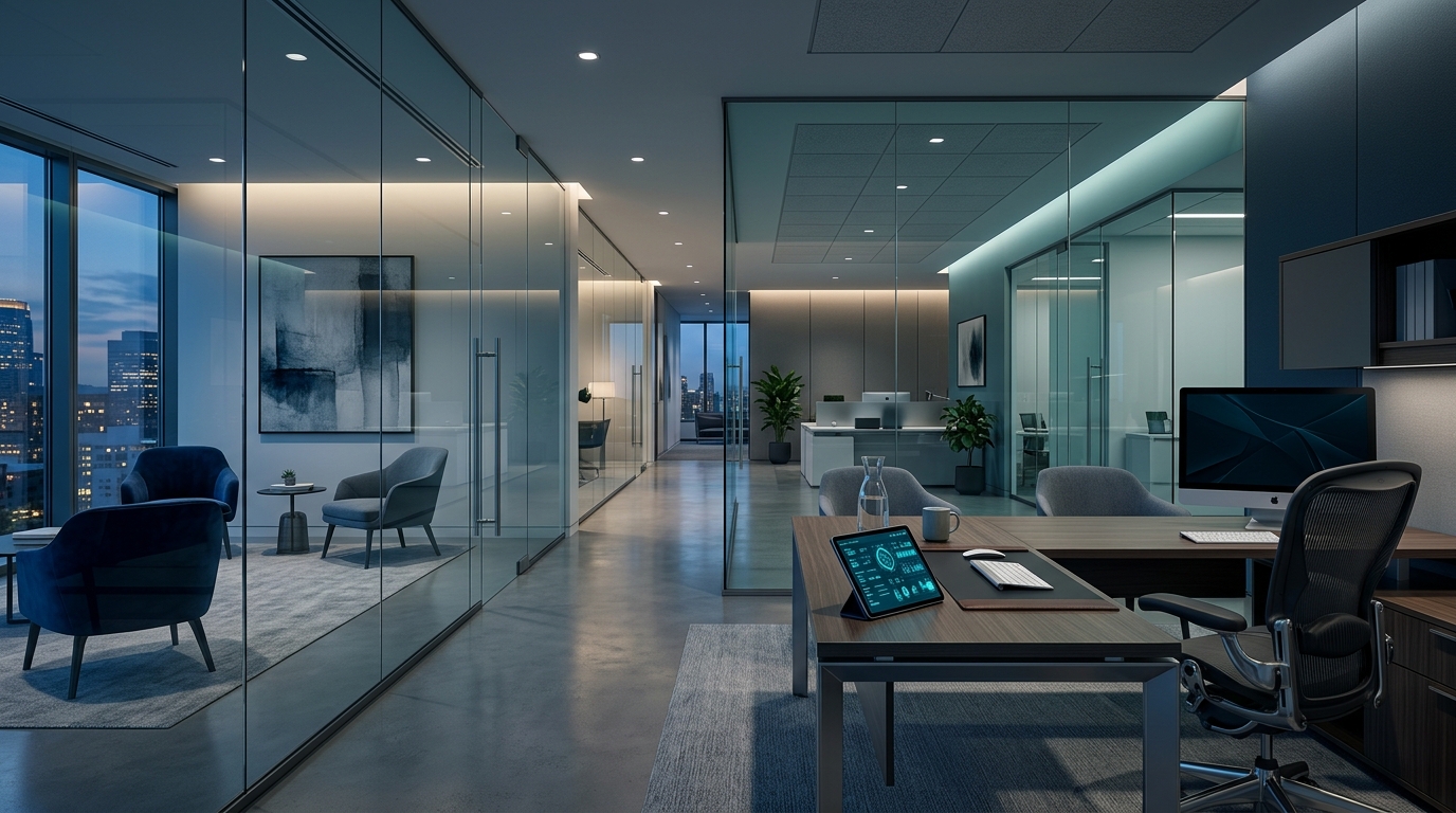 Modern executive medical office showcasing streamlined practice management and healthcare operations